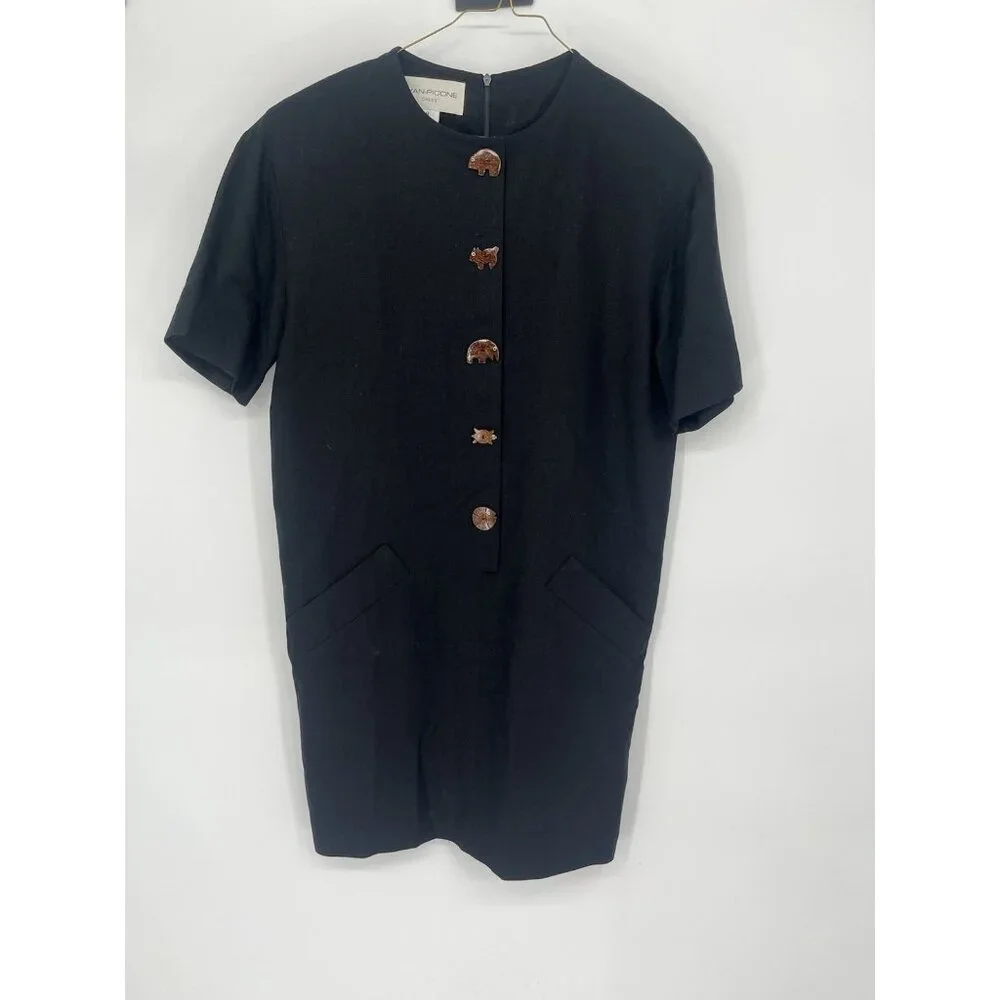 Evan Picone Black‎ Size 8 Dress with Wooden Animal Buttons